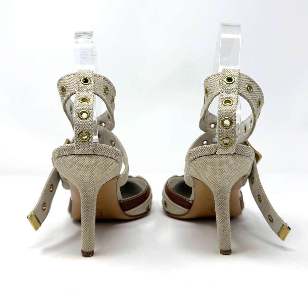 Dior Galliano Era 2002 Canvas Leather Grommet Heels Slingback 38.5‎ - Picture 5 of 10